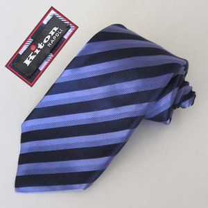 KITON navy/portage blue diagonal striped pattern tie 100% silk